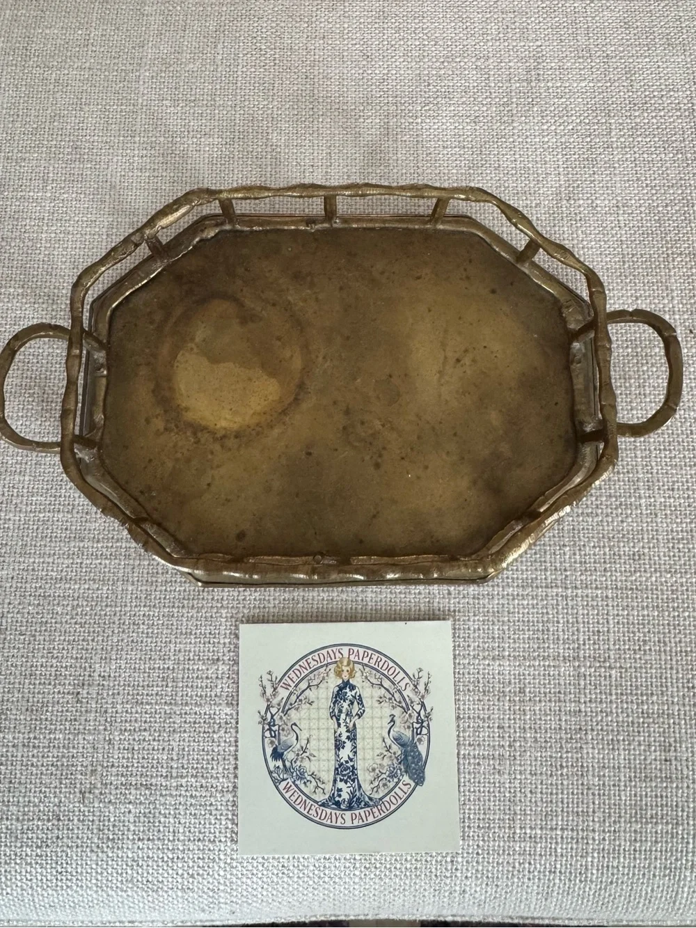 Vintage Brass Bamboo Tray with handles 6”x 4 1/2” With Handles 8 1/2”